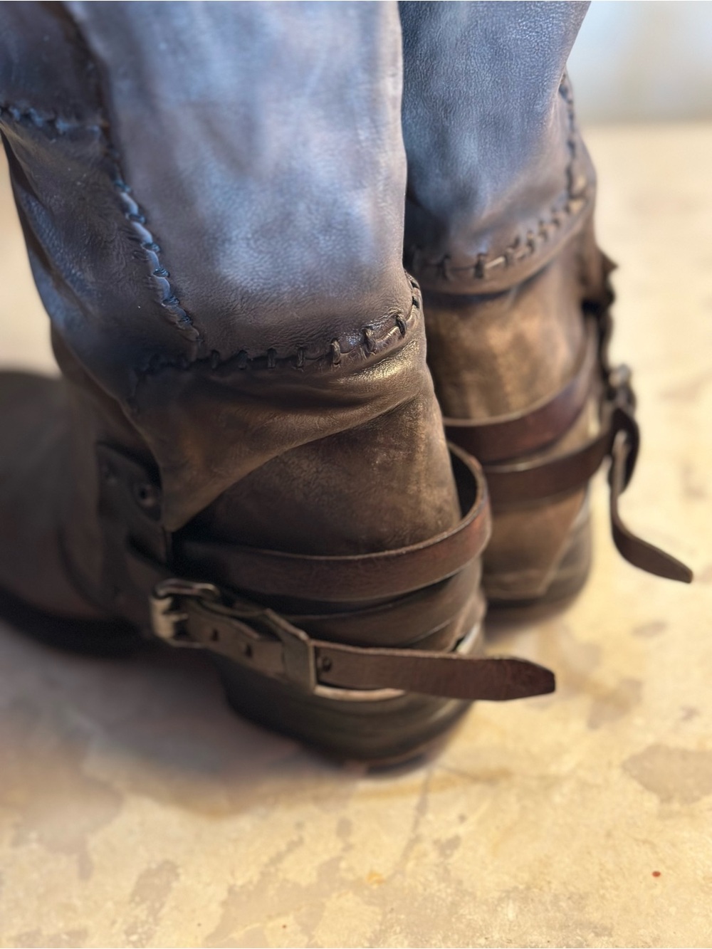 A.S.98 Distressed Brown Leather Strap Boots